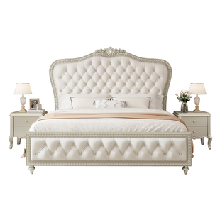 美式轻奢实木床现代简约真皮床法式奶油风主卧双人床储物高箱婚床