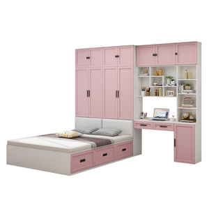 实木榻榻米衣柜床家用儿童床小户型多功能储物床带书桌组合一体床