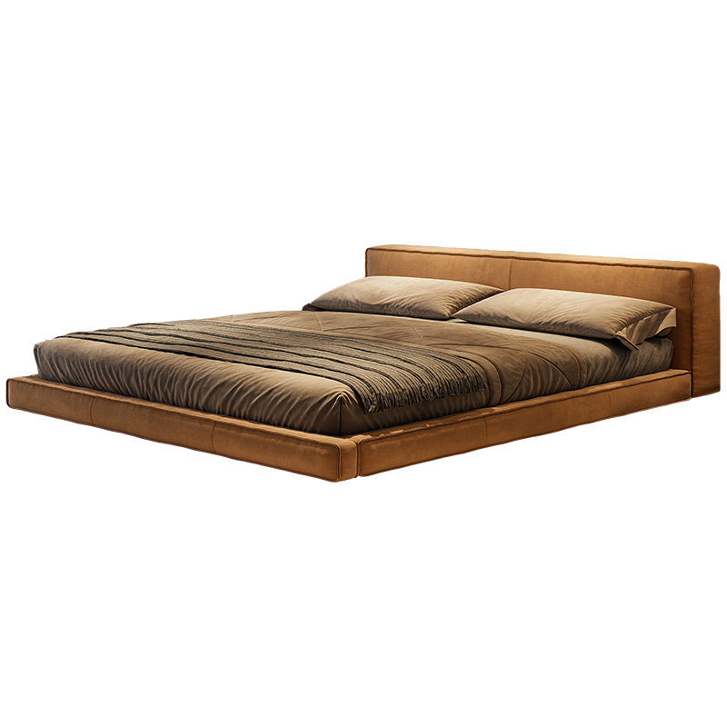 布达佩斯布艺床高端大气意式极简棕色主卧地台2米x2米2双人床结婚