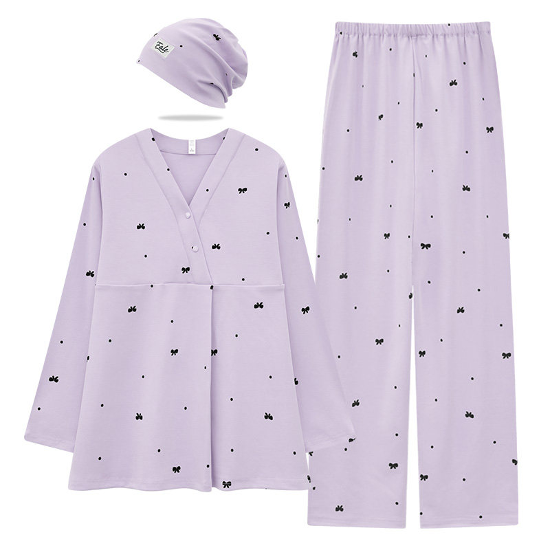 送月子帽-月子服夏季薄款全棉吸汗春秋哺乳期孕妇家居服产妇睡衣