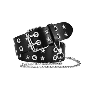 欧美街头星星铆钉双排针扣宽腰带男女款牛仔裤配饰皮带朋克风裤带