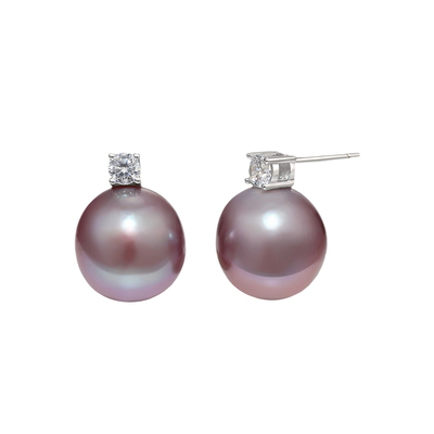 BRI.R/佰色传情12-13mm淡水珍珠S925银气质简约戴妃款耳钉耳饰