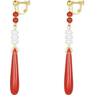 红色水滴螺旋耳夹女无耳洞耳钉气质新款珍珠款旗袍马面裙耳饰高级