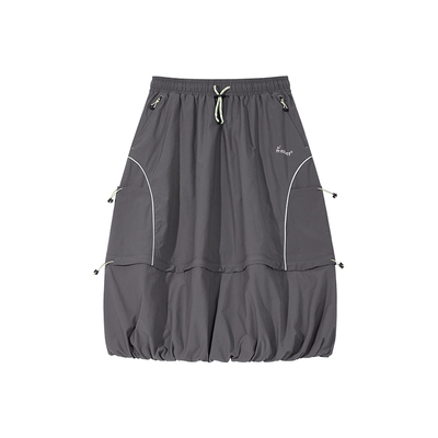 NBCT户外宽松百搭花苞裙女2025新款弹力拼接徒步运动A字中长裙