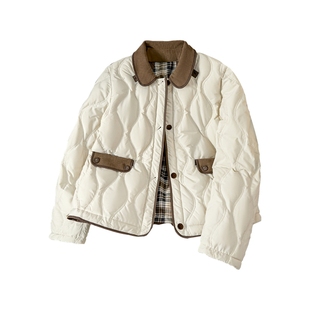 她池翻领羽绒服2025冬季新款女装设计感两面穿短款时尚宽松款外套