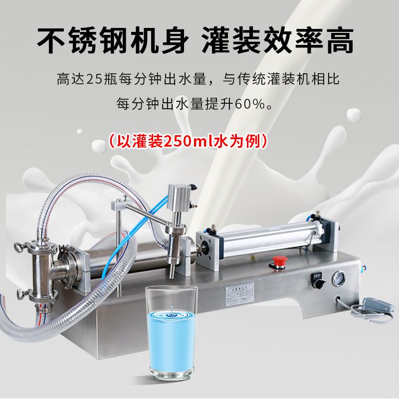 卧式气动灌装机液体定量罐装白酒胶水洗衣液装机分定量油类机果汁