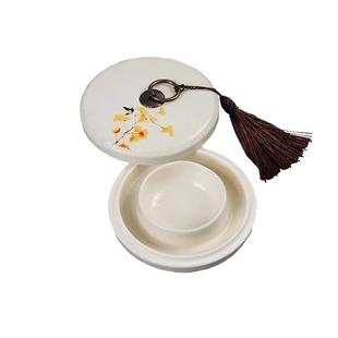 火锅砚台双圈带盖创意砚台初学者文房四宝砚台书法毛笔字专用毛笔不干墨墨水保湿防蒸发墨盒书法墨碟高档陶瓷