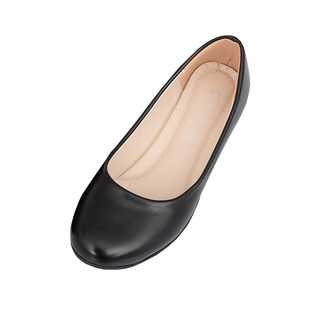 酒店空姐黑色平底平跟坡跟女工作鞋软皮防滑圆头舒适职业鞋妈妈鞋