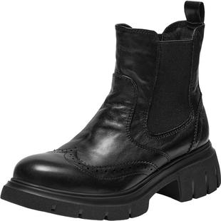 Bata切尔西靴女2025冬商场新款英伦风牛皮粗跟加绒短筒靴UWL04DD5