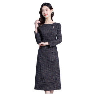 埃伦妈妈气质优雅连衣裙女2025新款修身显瘦过膝减龄中长洋气裙子