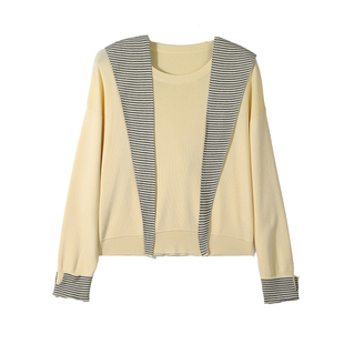 来赛尔天丝黄色针织衫女设计感上衣春装新款宽松显瘦披肩式两件套