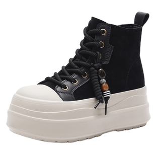 哈森时尚厚底增高休闲高帮板鞋加绒保暖女鞋2025冬新款HWCA250120