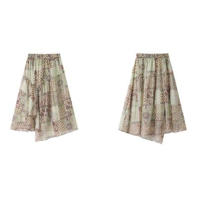 PIT复古碎花收腰松紧带不规则半身裙女2025夏波西米亚透气中长裙