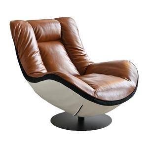 菲尚丽家中古油蜡皮单人沙发椅客厅阳台真皮休闲懒人可躺高端单椅