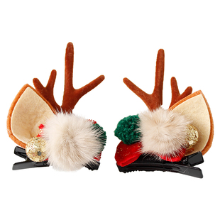 圣诞节头饰儿童新年立体麋鹿鹿角发箍毛绒小宝宝发夹女童发卡发饰