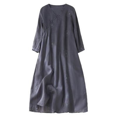 七分袖苎麻衬衫刺绣民国风宽松