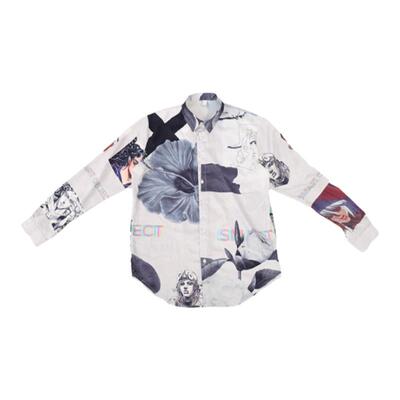 原创长袖jojo印花丝绸光泽薄衬衣