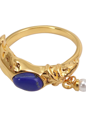 DSTYLE天然青金石金属月牙戒指女