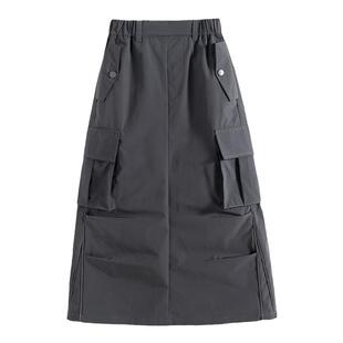 LD童装工装半身裙2026春秋新款女童大口袋裙子中大童春装亲子百搭