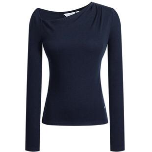 Navigare意大利小帆船春季新款女士法式斜肩长袖T恤修身露肩上衣