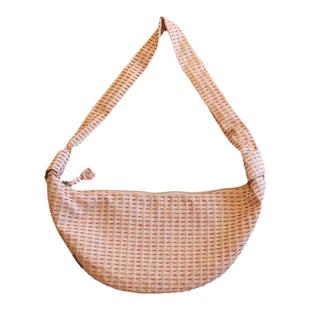 仟佰格 慵懒风帆布包设计感小众新款条纹布包百搭饺子包女斜挎包