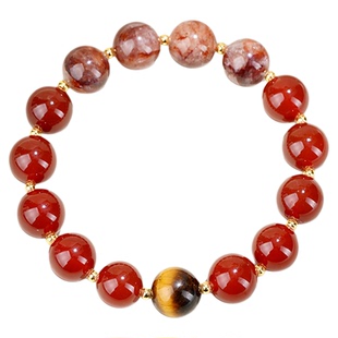 【普陀山正品】天然红玛瑙招财纳福手串本命年黄虎眼男女同款手链
