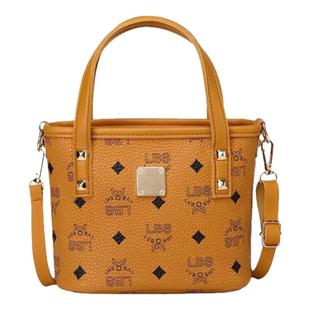 女式手提化妆包包新款印花撞色斜挎小水桶包时尚百搭手机包礼品包