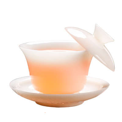 高透璞玉白瓷盖碗单个纯白色冰种玉茶具功夫茶泡茶碗带盖悬停防烫