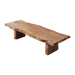 全实木大板泡茶桌茶台美式洽谈桌椅组合原木侘寂风餐桌会议桌长桌