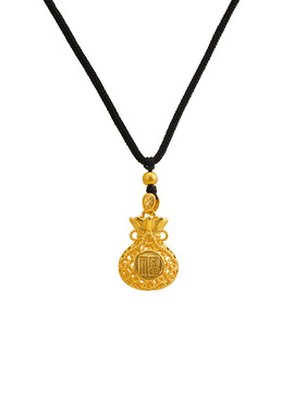 正品高级今日花丝镂空吊坠项链福字金版福袋男女钱袋女款招财沙金