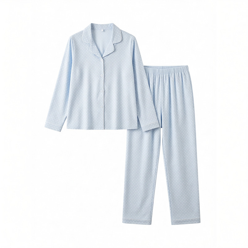 韩系波点纯棉翻领开衫睡衣可外穿
