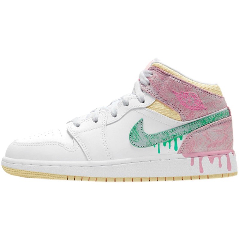 Air Jordan 1 Mid AJ1冰淇淋白粉绿礼物板鞋女情侣鞋男DD1666-100