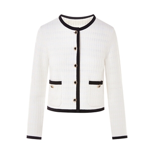 朗姿/LIME莱茵小香风撞色珠片羊毛花纱开衫金属扣饰轻奢26春新款