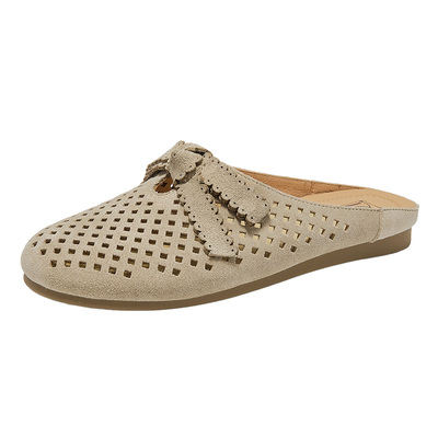 真皮镂空包头凉拖鞋女夏季外穿2025新款平底懒人鞋子穆勒鞋勃肯鞋