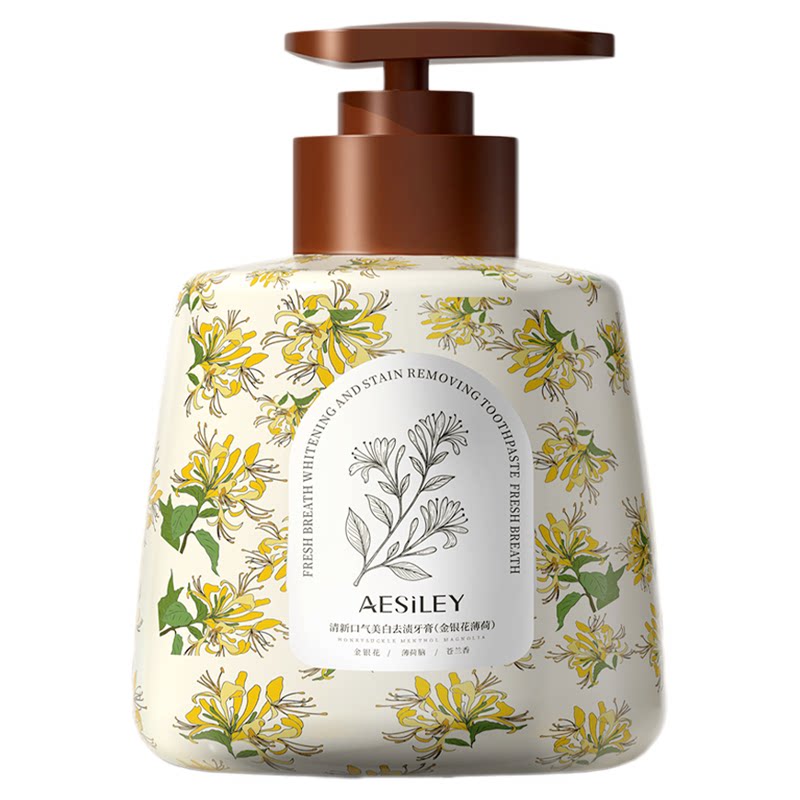 AESILEY金银花牙膏按压式清新口气美白去黄垢口臭持久留香家庭装