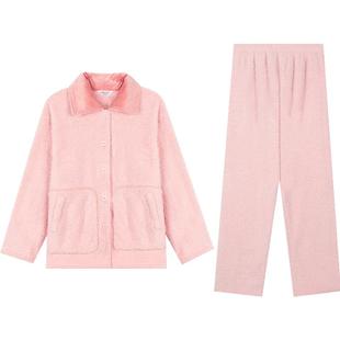 秋鹿珊瑚绒睡衣女士秋冬加厚加绒玉晶绒高级感家居服可外穿套装