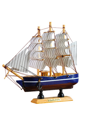 地中海帆船海盗船20cm模型帆船轮船家居饰品海洋木质船生日礼物