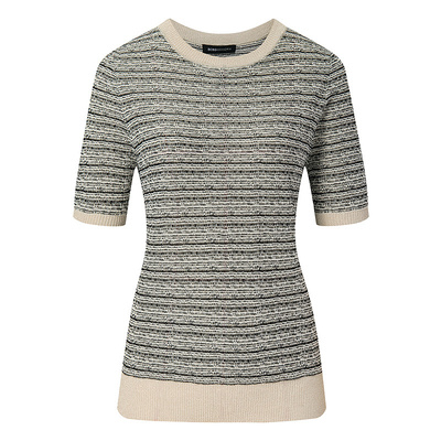 BCBG夏季简约通勤百搭精致设计感花纱小香风条纹短袖针织衫上衣女