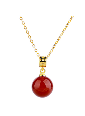 石方界红玛瑙圆珠吊坠女款项链