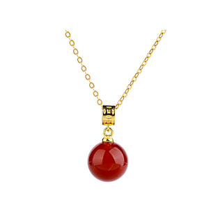 石方界红玛瑙圆珠吊坠女款红色项链新中式本命年送妈妈款生日礼物