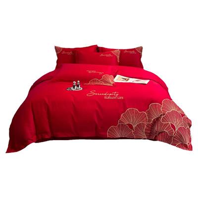 轻奢高级感结婚四件套红色纯棉