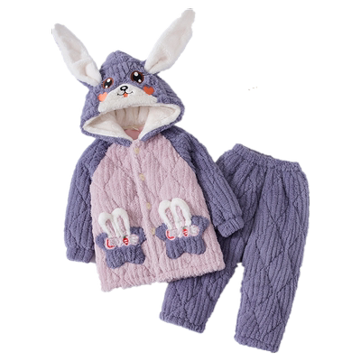 女童睡衣冬季加绒加厚中长款