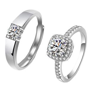 右手等待童话之恋镶钻莫桑钻戒指S925纯银戒时尚情侣求婚结婚对戒