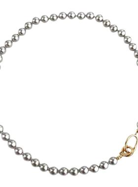 真多麻银灰色施家正圆珍珠项链