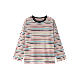 虾酱麻麻男童纯棉长袖t恤秋冬装2025新款上衣撞色条纹儿童装体恤