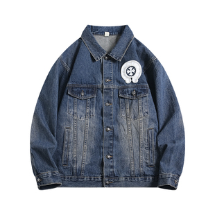 BOYUE帛跃美式十字架钉珠牛仔外套情侣潮牌工装设计感街头男夹克