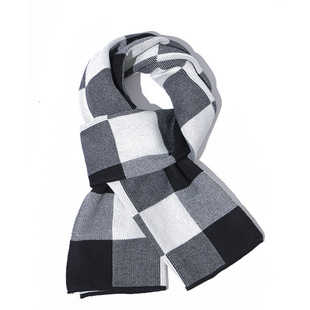 英伦风格子围巾男帅气冬季加厚针织学生高档百搭黑白格围脖送礼物