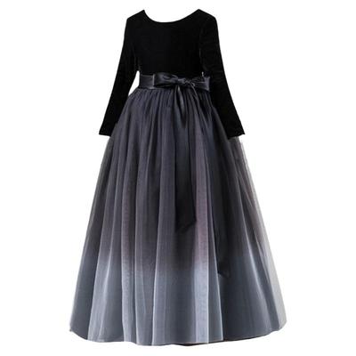 高档丝绒长袖公主裙儿童礼服秋冬