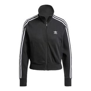 阿迪达斯Adidas三叶草女子黑色复古三条纹针织立领夹克外套IY7278