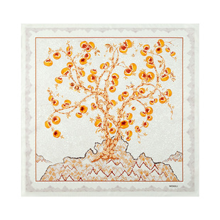 万事利26新品真丝丝巾国风卷边大方巾围脖披肩女礼盒装柿柿如意